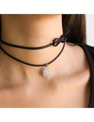COLLANA CHOKER NERO CON CUORE PAVE'  RUE DES MILLE 
