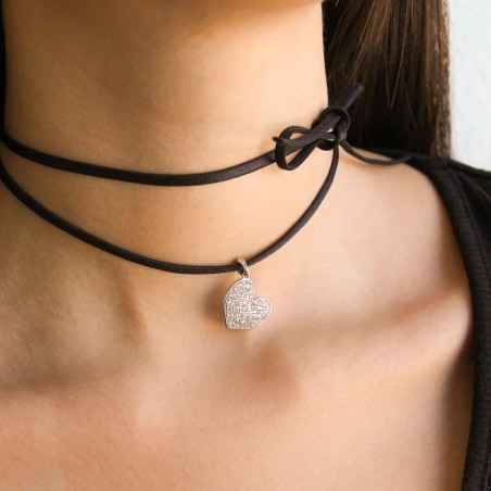 COLLANA CHOKER NERO CON CUORE PAVE'  RUE DES MILLE 