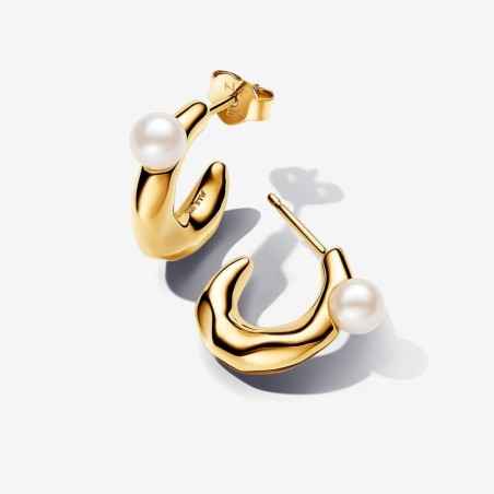 ORECCHINI CERCHI APERTI LINEA SINUOSA E PERLE DONNA PANDORA 263261C01 PANDORA