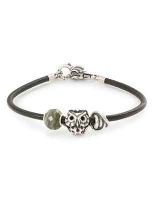 BRACCIALE PELLE E ARGENTO NERO 21CM TROLLBEADS