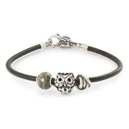 BRACCIALE PELLE E ARGENTO NERO 21CM TROLLBEADS