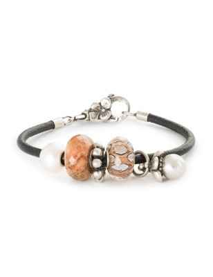 BRACCIALE PELLE E ARGENTO NERO 19CM TROLLBEADS