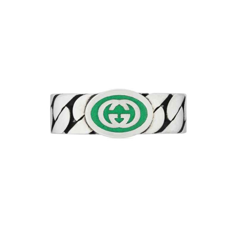 ANELLO ARGENTO SMALTO VERDE 15 UOMO-DONNA GUCCI INTERLOCKING G ANELLO ARGENTO SMALTO VERDE 15 UOMO-DONNA GUCCI INTERLOCKING G