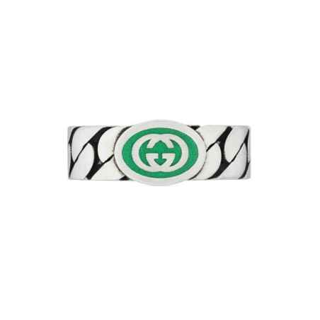ANELLO ARGENTO SMALTO VERDE 15 UOMO-DONNA GUCCI INTERLOCKING G YBC701612001015 GUCCI