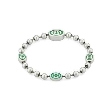BRACCIALE ARGENTO SMALTO VERDE 18CM UOMO-DONNA GUCCI INTERLOCKING G YBA701609001018 GUCCI