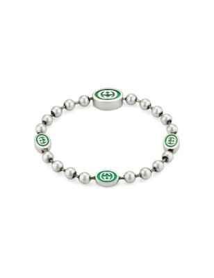 BRACCIALE ARGENTO SMALTO VERDE 17CM DONNA GUCCI INTERLOCKING G YBA701609001017 GUCCI