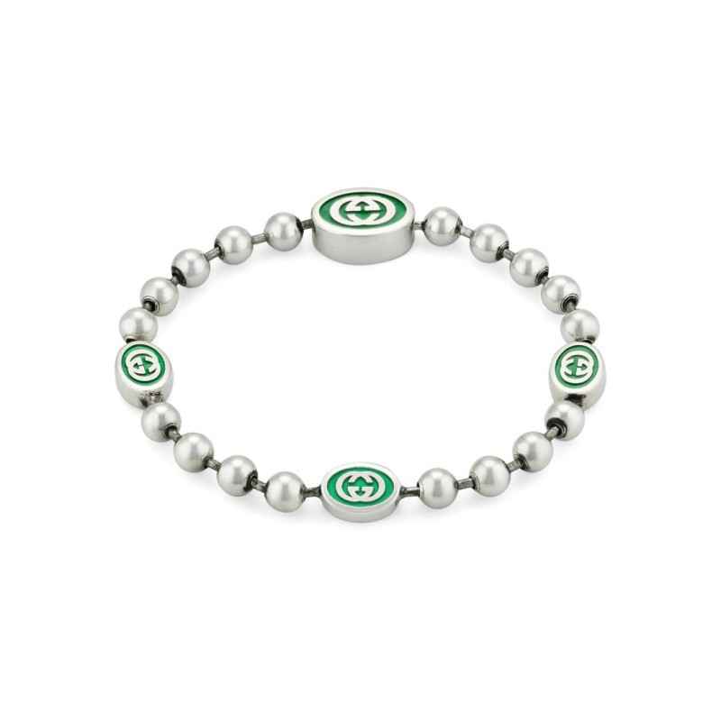 BRACCIALE ARGENTO SMALTO VERDE 17CM DONNA GUCCI INTERLOCKING G BRACCIALE ARGENTO SMALTO VERDE 17CM DONNA GUCCI INTERLOCKING G