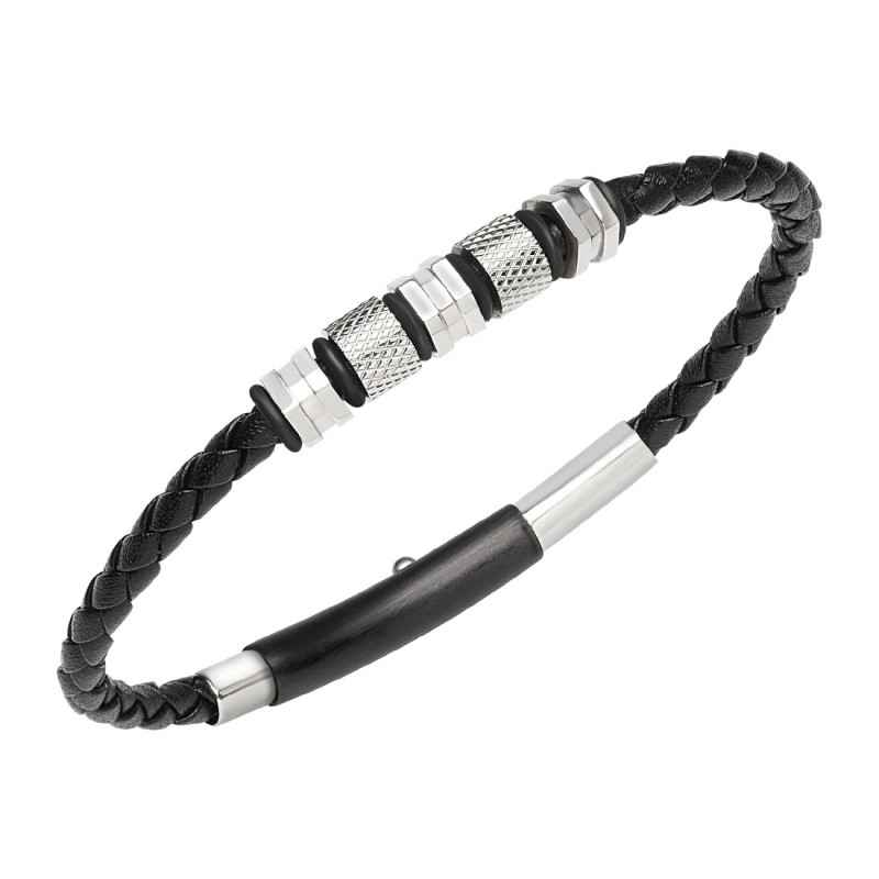 BRACCIALE IN ACCIAIO E PELLE NERA INTRECCIATO UOMO BREIL BRACCIALE IN ACCIAIO E PELLE NERA INTRECCIATO UOMO BREIL