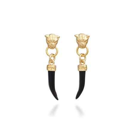 ORECCHINI DORATI LEOPARDO ZANNA NERA DONNA GIOVANNI RASPINI  12028 GIOVANNI RASPINI