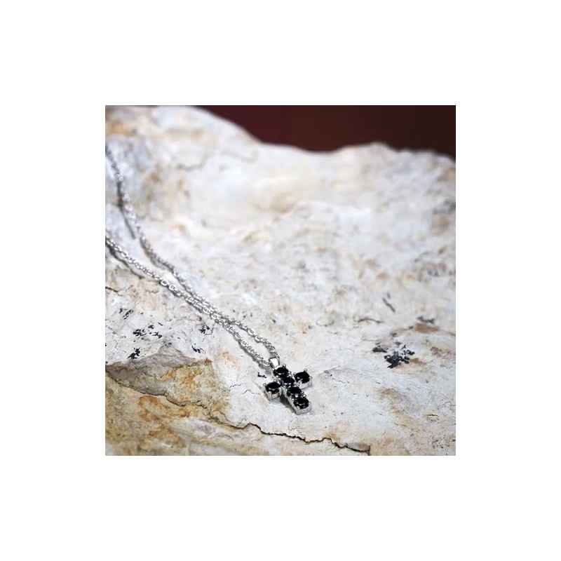 COLLANA PENDENTE CROCE E ZIRCONI NERI UOMO MORELLATO 