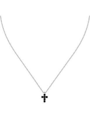 COLLANA PENDENTE CROCE E ZIRCONI NERI UOMO MORELLATO 