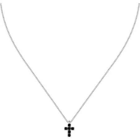COLLANA PENDENTE CROCE E ZIRCONI NERI UOMO MORELLATO 