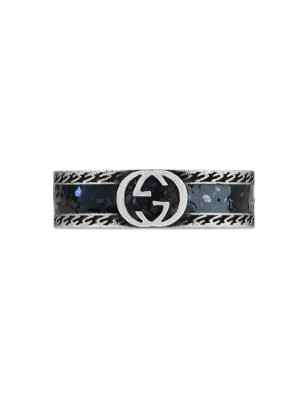 ANELLO IN ARGENTO SMALTO NERO M15 DONNA GUCCI INTERLOCKING G YBC645573002015 GUCCI
