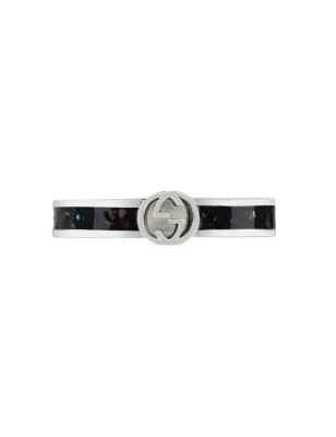 ANELLO IN ARGENTO SMALTO NERO MISURA 11 DONNA GUCCI INTERLOCKING G YBC701620001011 GUCCI