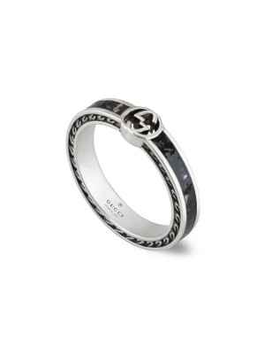 ANELLO IN ARGENTO SMALTO NERO MISURA 11 DONNA GUCCI INTERLOCKING G