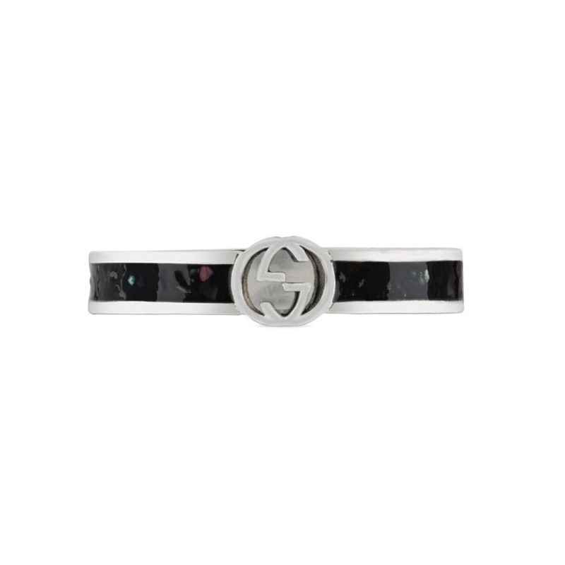ANELLO IN ARGENTO SMALTO NERO MISURA 13 UOMO-DONNA GUCCI INTERLOCKING G ANELLO IN ARGENTO SMALTO NERO MISURA 13 UOMO-DONNA GUCCI INTERLOCKING G