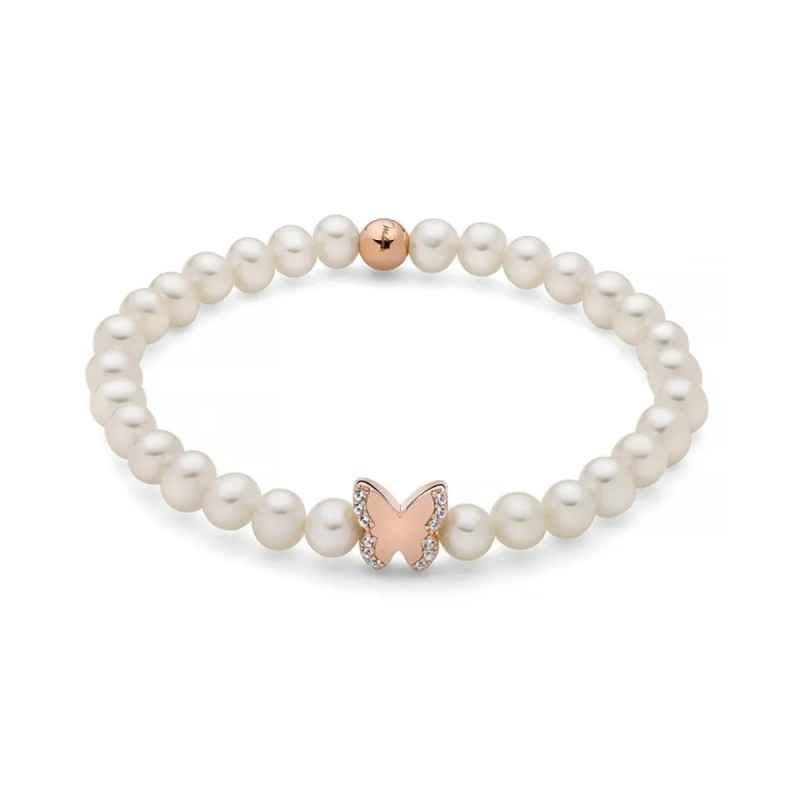 BRACCIALE PERLE BIANCHE FARFALLA ROSE DONNA MILUNA BRACCIALE PERLE BIANCHE FARFALLA ROSE DONNA MILUNA