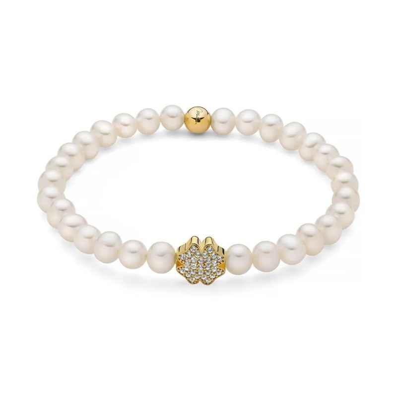 BRACCIALE PERLE BIANCHE QUADRIFOGLIO DORATO DONNA MILUNA BRACCIALE PERLE BIANCHE QUADRIFOGLIO DORATO DONNA MILUNA