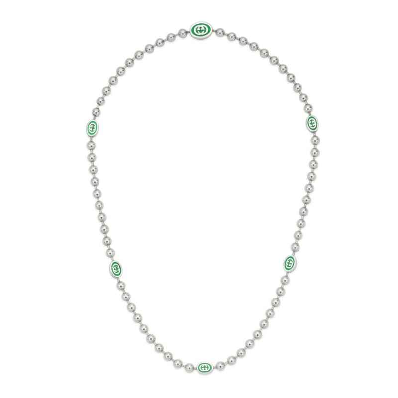 COLLANA IN ARGENTO E SMALTO VERDE UOMO-DONNA GUCCI INTERLOCKING G COLLANA IN ARGENTO E SMALTO VERDE UOMO-DONNA GUCCI INTERLOCKING G