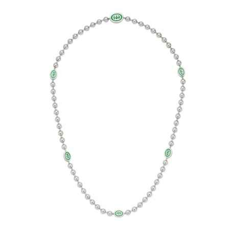 COLLANA IN ARGENTO E SMALTO VERDE UOMO-DONNA GUCCI INTERLOCKING G YBB70161100100U GUCCI