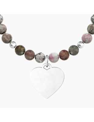 BRACCIALE ELASTICO CON AGATA MULTICOLOR E CUORE DONNA KIDULT 