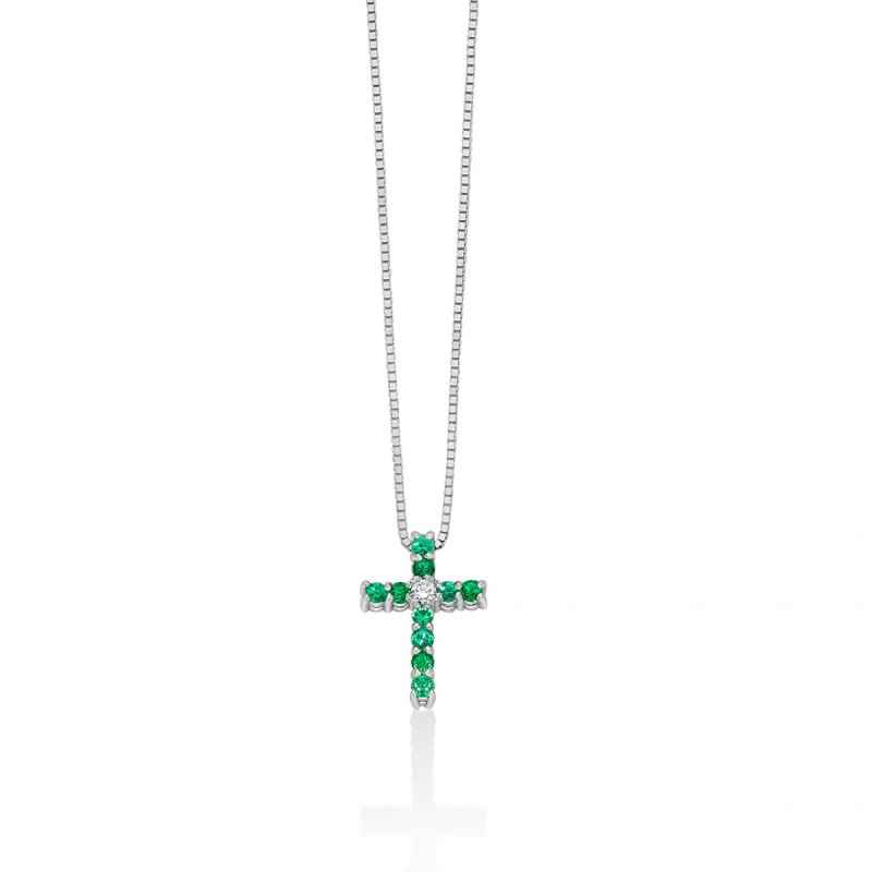 COLLANA PENDENTE CROCE DIAMANTE E SMERALDI DONNA MILUNA COLLANA PENDENTE CROCE DIAMANTE E SMERALDI DONNA MILUNA