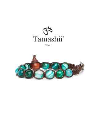 BRACCIALE AGATA VERDE STRIATA UOMO-DONNA TAMASHII 1 GIRO BHS900-161 TAMASHII