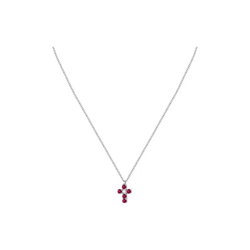 COLLANA TESORI CROCE ZIRCONI ROSSI E BIANCO DONNA MORELLATO 