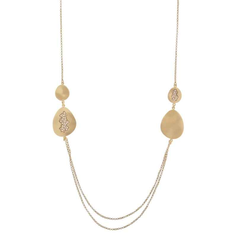 COLLANA DOPPIA CATENA ELEMENTI SPAZZOLATI PAVÈ FOGLIE AQUAFORTE COLLANA DOPPIA CATENA ELEMENTI SPAZZOLATI PAVÈ FOGLIE AQUAFORTE