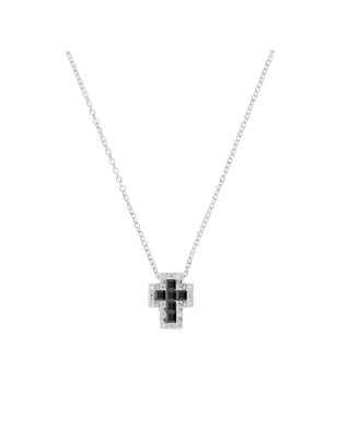 COLLANA MINI DOPPIA CROCE ZIRCONI BIANCHI E NERI DONNA AMEN  CLCRREBBNZ3 AMEN