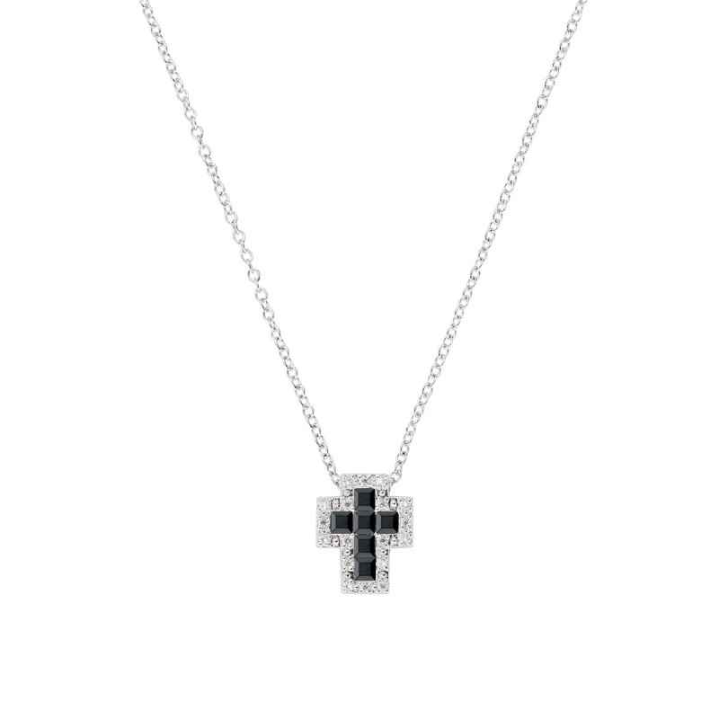 COLLANA MINI DOPPIA CROCE ZIRCONI BIANCHI E NERI DONNA AMEN COLLANA MINI DOPPIA CROCE ZIRCONI BIANCHI E NERI DONNA AMEN