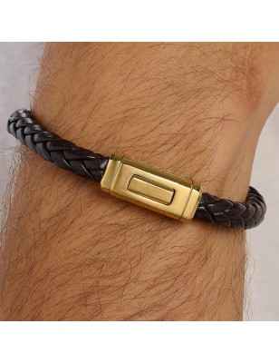 BRACCIALE PELLE MARRONE PVD ORO LOGAN UOMO BROSWAY  BOA12A BROSWAY