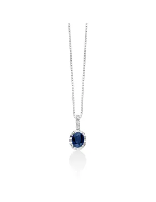 COLLANA ZAFFIRO BLU OVALE TRE DIAMANTI DONNA MILUNA LE GEMME