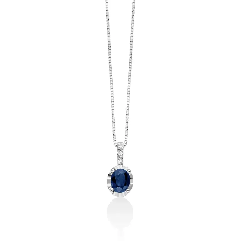 COLLANA ZAFFIRO BLU OVALE TRE DIAMANTI DONNA MILUNA LE GEMME COLLANA ZAFFIRO BLU OVALE TRE DIAMANTI DONNA MILUNA LE GEMME