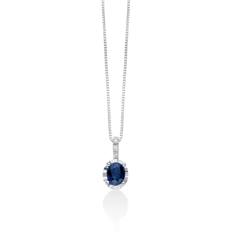 COLLANA ZAFFIRO BLU OVALE TRE DIAMANTI DONNA MILUNA LE GEMME