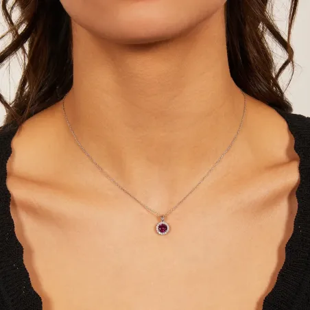 COLLANA DIAMOND ZIRCONE TONDO RUBINO DONNA AMEN 