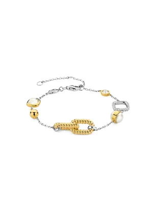 BRACCIALE BICOLORE PERLA MADREPERLA ZIRCONI DONNA TI SENTO