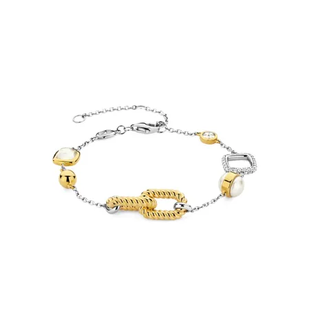 BRACCIALE BICOLORE PERLA MADREPERLA ZIRCONI DONNA TI SENTO
