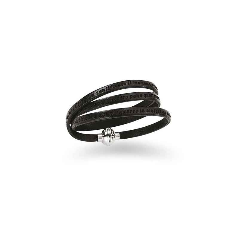 BRACCIALE IN PELLE NERA CON INCISIONE PADRE NOSTRO  AMEN 