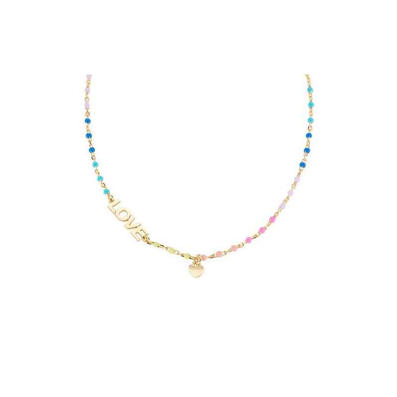 COLLANA LOVE ARGENTO DORATO E SMALTO MULTICOLOR AMEN COLLANA LOVE ARGENTO DORATO E SMALTO MULTICOLOR AMEN