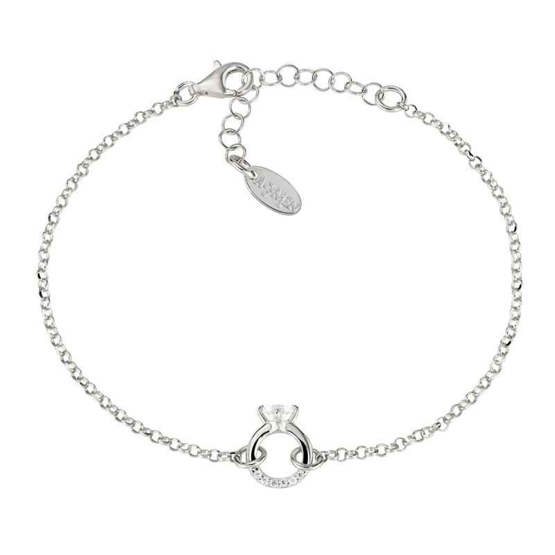 BRACCIALE CON ANELLO SOLITARIO BIANCO DONNA AMEN BRACCIALE CON ANELLO SOLITARIO BIANCO DONNA AMEN