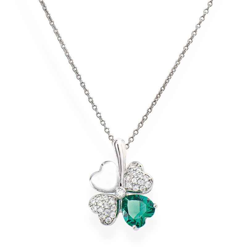 COLLANA QUADRICUORE ZIRCONI BIANCHI E VERDI AMEN COLLANA QUADRICUORE ZIRCONI BIANCHI E VERDI AMEN
